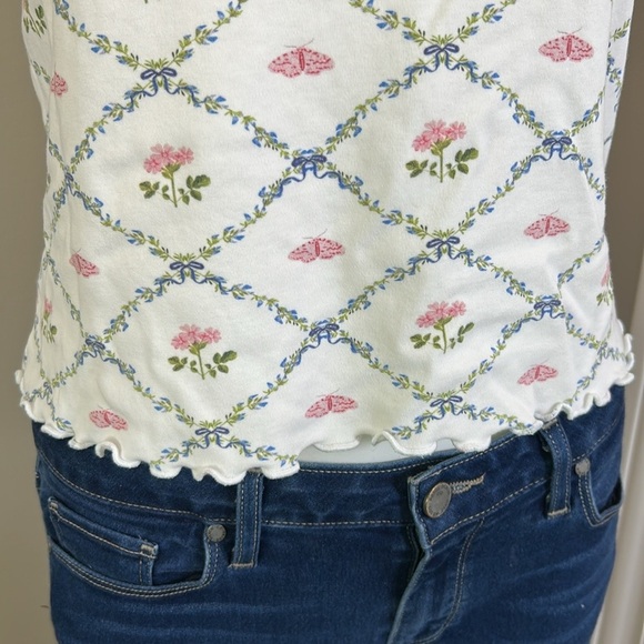 Hill House The Nina Pajama Top in Pastel Trellis White Pink Short Sleeve Sz XS - Picture 5 of 11